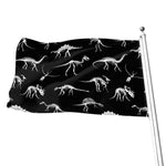 Black And White Dinosaur Fossil Print Flag