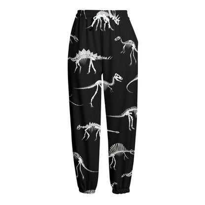 Black And White Dinosaur Fossil Print Fleece Lined Knit Pants