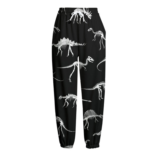 Black And White Dinosaur Fossil Print Fleece Lined Knit Pants