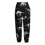 Black And White Dinosaur Fossil Print Fleece Lined Knit Pants