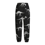 Black And White Dinosaur Fossil Print Fleece Lined Knit Pants