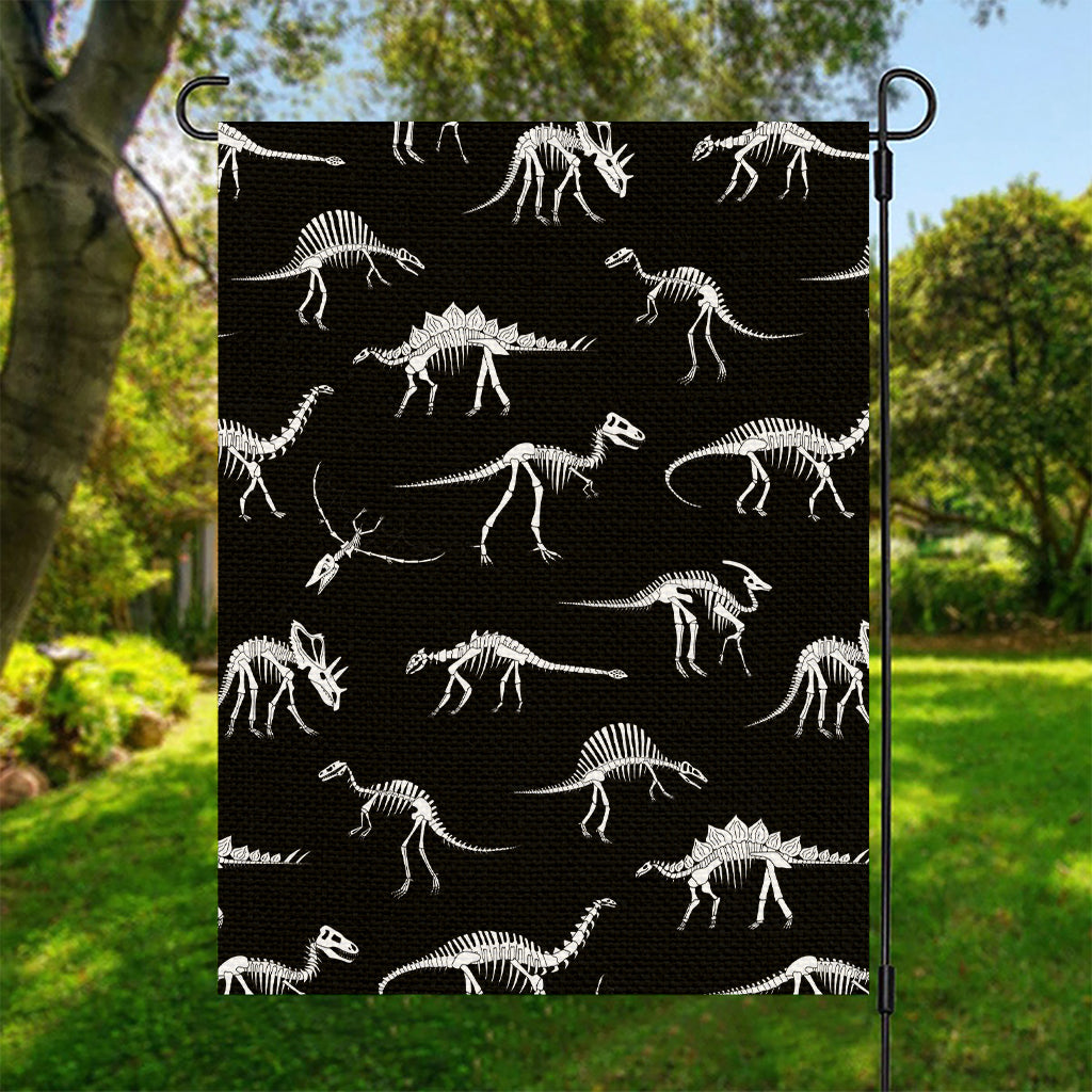 Black And White Dinosaur Fossil Print Garden Flag
