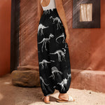 Black And White Dinosaur Fossil Print Harem Pants