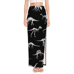 Black And White Dinosaur Fossil Print High Slit Maxi Skirt