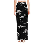 Black And White Dinosaur Fossil Print High Slit Maxi Skirt