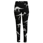 Black And White Dinosaur Fossil Print High-Waisted Pocket Leggings