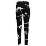Black And White Dinosaur Fossil Print High-Waisted Pocket Leggings