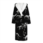 Black And White Dinosaur Fossil Print Hooded Bathrobe