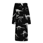 Black And White Dinosaur Fossil Print Hooded Bathrobe