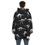 Black And White Dinosaur Fossil Print Hoodie Blanket