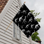 Black And White Dinosaur Fossil Print House Flag