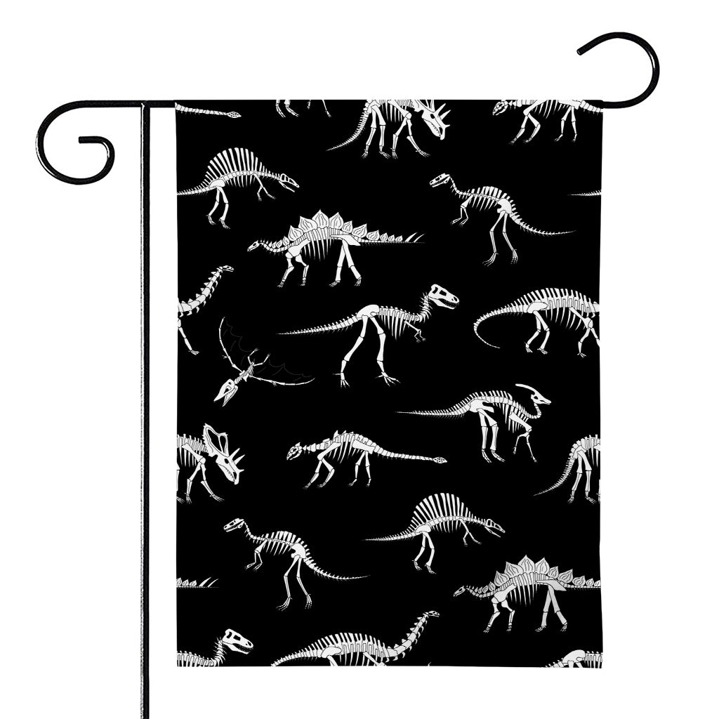 Black And White Dinosaur Fossil Print House Flag