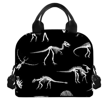 Black And White Dinosaur Fossil Print Insulated Lunch Bag