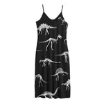 Black And White Dinosaur Fossil Print Jersey Midi Cami Dress