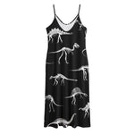 Black And White Dinosaur Fossil Print Jersey Midi Cami Dress
