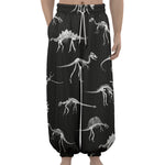 Black And White Dinosaur Fossil Print Lantern Pants