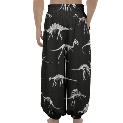 Black And White Dinosaur Fossil Print Lantern Pants