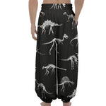Black And White Dinosaur Fossil Print Lantern Pants
