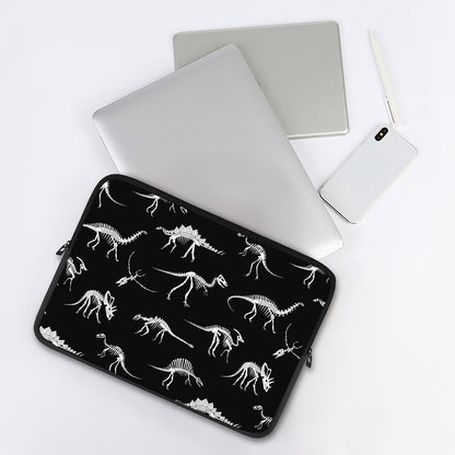 Black And White Dinosaur Fossil Print Laptop Sleeve