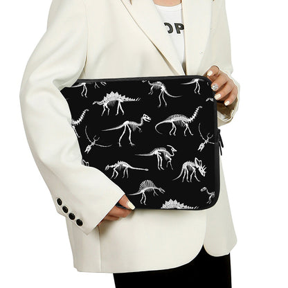 Black And White Dinosaur Fossil Print Laptop Sleeve