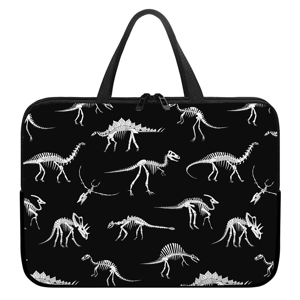 Black And White Dinosaur Fossil Print Laptop Sleeve With Handle