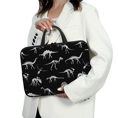 Black And White Dinosaur Fossil Print Laptop Sleeve With Handle