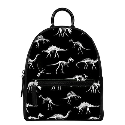 Black And White Dinosaur Fossil Print Leather Backpack