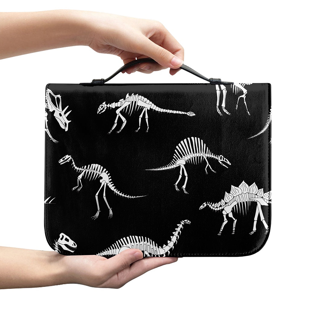 Black And White Dinosaur Fossil Print Leather Bible Cover