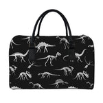 Black And White Dinosaur Fossil Print Leather Duffle Bag