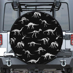 Black And White Dinosaur Fossil Print Leather Spare Tire Cover