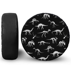 Black And White Dinosaur Fossil Print Leather Spare Tire Cover