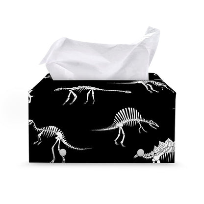 Black And White Dinosaur Fossil Print Leather Tissue Box Cover