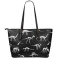 Black And White Dinosaur Fossil Print Leather Tote Bag With Zipper