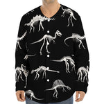 Black And White Dinosaur Fossil Print Long Sleeve Baseball Jersey