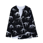 Black And White Dinosaur Fossil Print Long Sleeve Short Coat