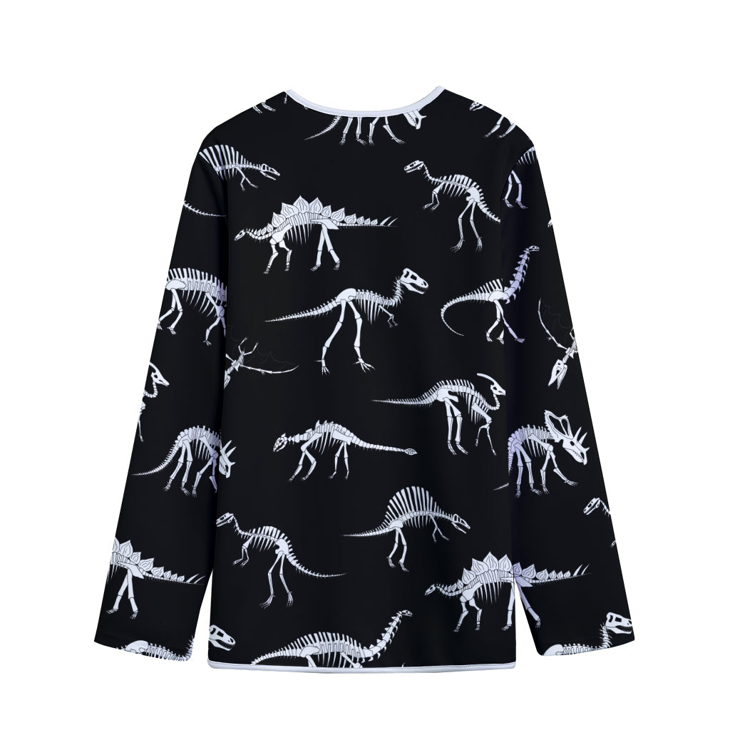 Black And White Dinosaur Fossil Print Long Sleeve Short Coat