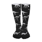Black And White Dinosaur Fossil Print Long Socks