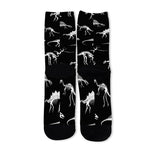 Black And White Dinosaur Fossil Print Long Socks
