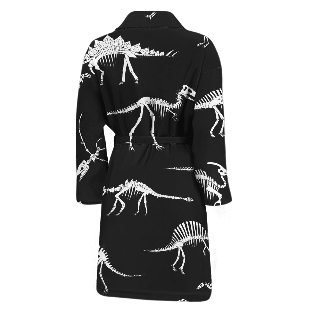 Black And White Dinosaur Fossil Print Men's Bathrobe