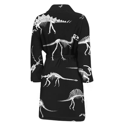 Black And White Dinosaur Fossil Print Men's Bathrobe