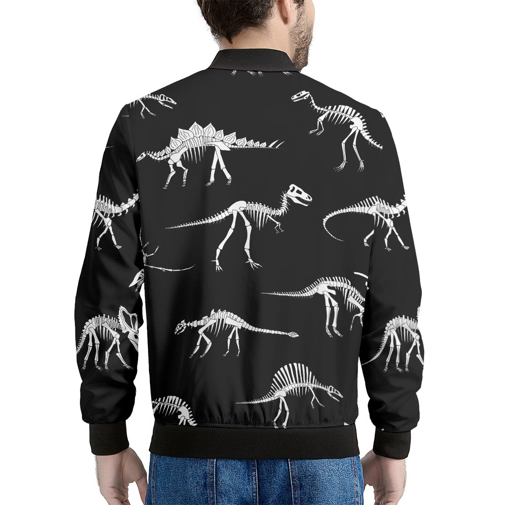 Black And White Dinosaur Fossil Print Men's Bomber Jacket