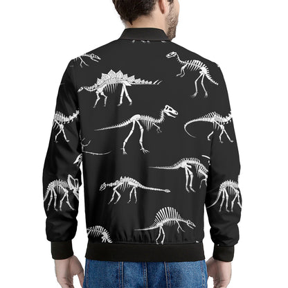 Black And White Dinosaur Fossil Print Men's Bomber Jacket
