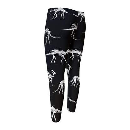 Black And White Dinosaur Fossil Print Men's Compression Pants