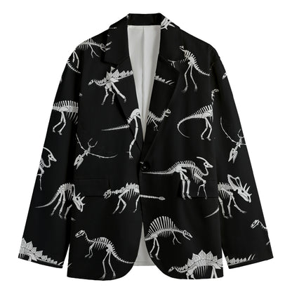 Black And White Dinosaur Fossil Print Men's Cotton Blazer