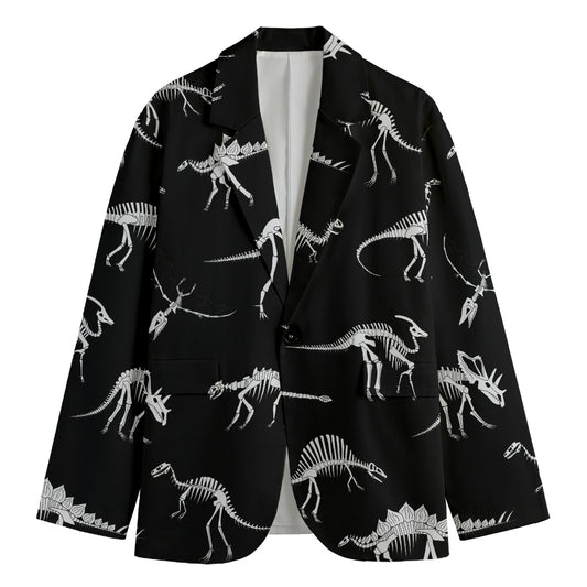 Black And White Dinosaur Fossil Print Men's Cotton Blazer