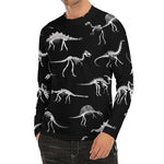 Black And White Dinosaur Fossil Print Men's Long Sleeve Rash Guard