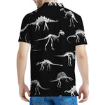 Black And White Dinosaur Fossil Print Men's Polo Shirt