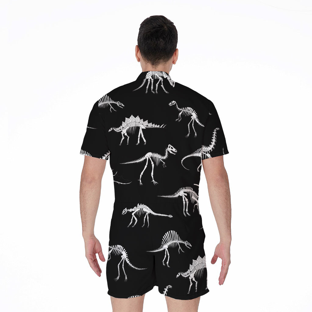 Black And White Dinosaur Fossil Print Men's Rompers