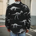 Black And White Dinosaur Fossil Print Men's Shirt Jacket