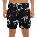 Black And White Dinosaur Fossil Print Men's Split Running Shorts